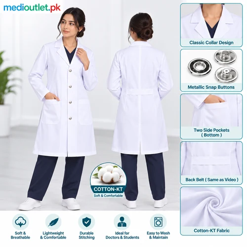 Female Cotton KT Lab Coat Front and Back View