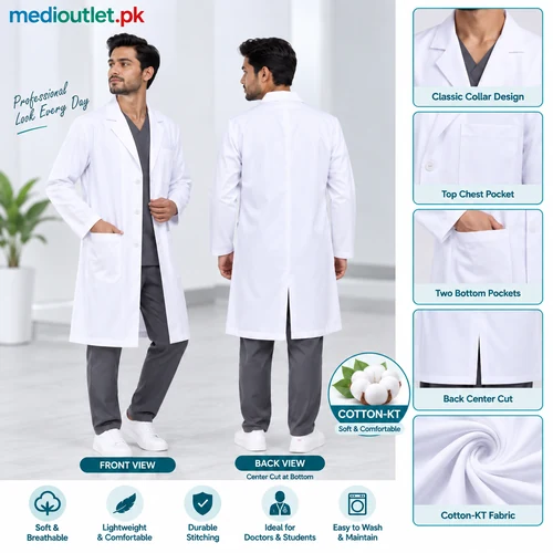 Male Cotton KT Lab Coat Front and Back View