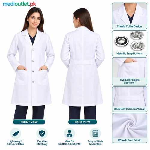 Female Medical Wrinkle Free Lab Coat Front and Back View