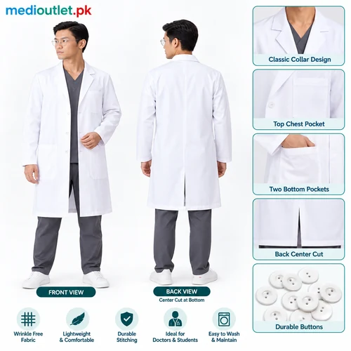 Male Medical Wrinkle Free Lab Coat Front and Back View